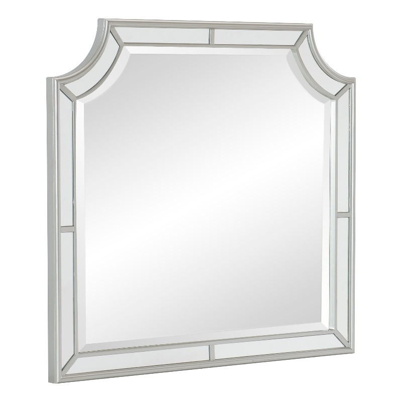 Wooden Frame Mirror with Clipped Corners and Mirror Trim- Silver