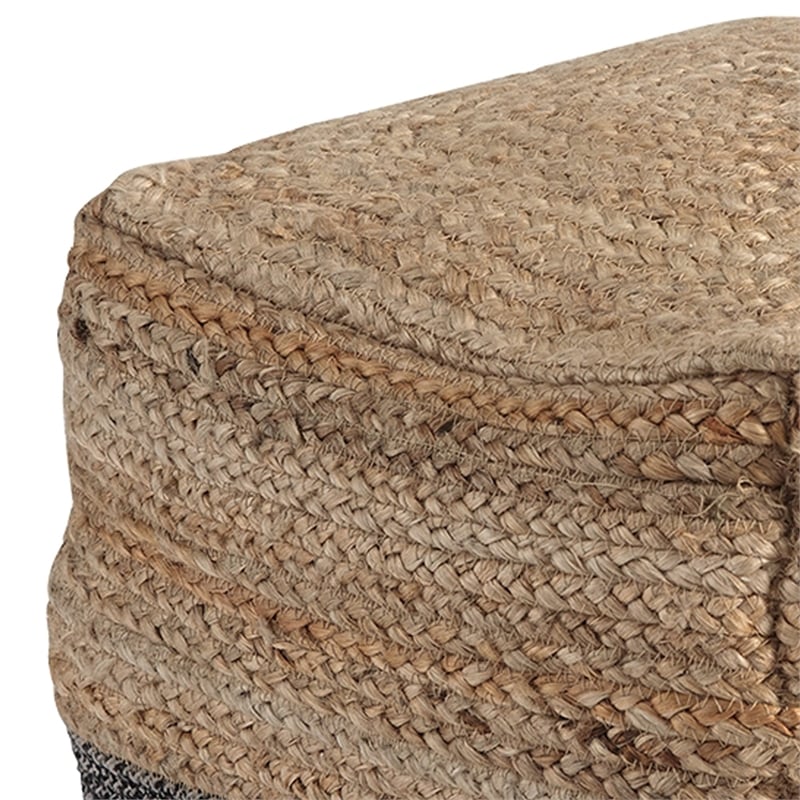 Cube Shape Jute Pouf with Braided Design- Black and Brown