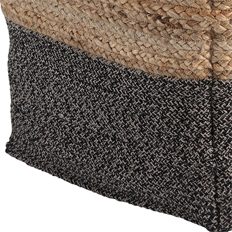 Cube Shape Jute Pouf with Braided Design- Black and Brown