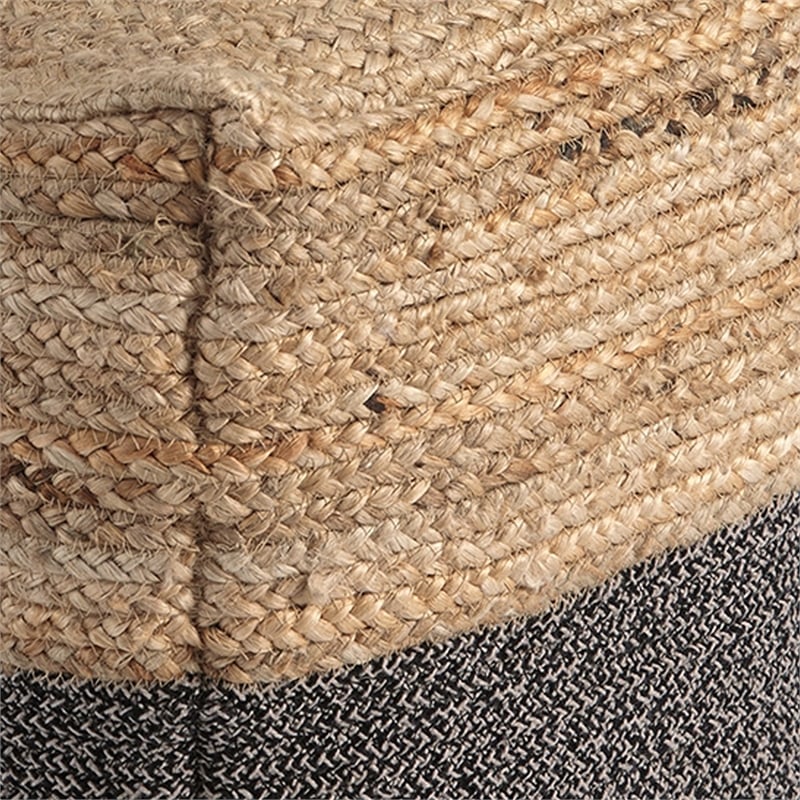 Cube Shape Jute Pouf with Braided Design- Black and Brown