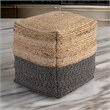 Cube Shape Jute Pouf with Braided Design- Black and Brown