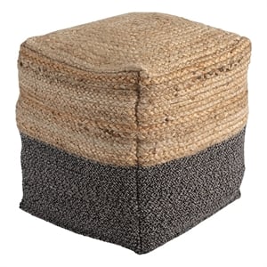 Cube Shape Jute Pouf with Braided Design- Black and Brown