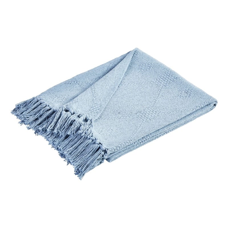 Lyon Fabric Throw with Textured Waffle Weave Design - Set of 2- Blue