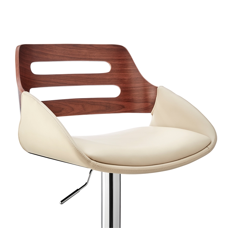 Faux Leather Adjustable Swivel Bar Stool- Walnut and Cream