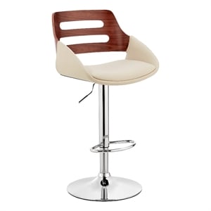 Faux Leather Adjustable Swivel Bar Stool- Walnut and Cream