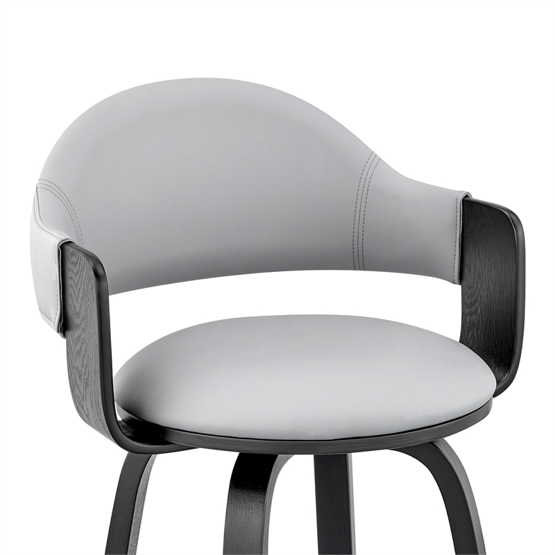 26 Inch Leatherette Barstool with Curved Back- Gray and Black