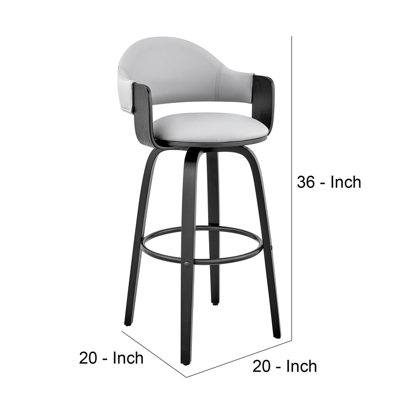 26 Inch Leatherette Barstool with Curved Back- Gray and Black