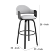 26 Inch Leatherette Barstool with Curved Back- Gray and Black