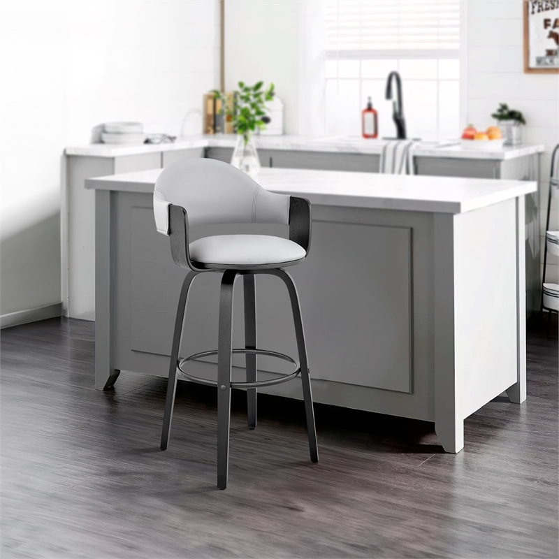 26 Inch Leatherette Barstool with Curved Back- Gray and Black