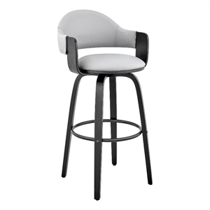 26 Inch Leatherette Barstool with Curved Back- Gray and Black