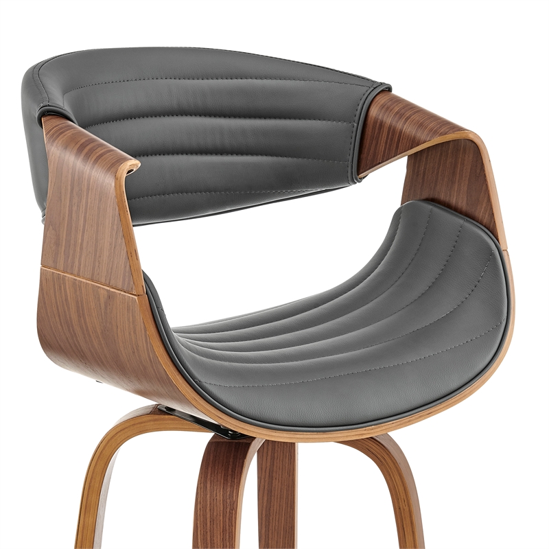 Swivel Bar Stool with Leatherette Bucket Seat- Gray