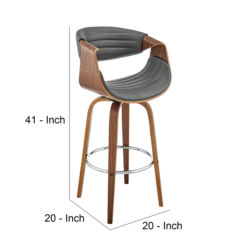 Swivel Bar Stool with Leatherette Bucket Seat- Gray
