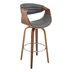 Swivel Bar Stool with Leatherette Bucket Seat- Gray