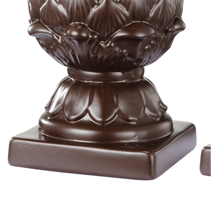Ceramic Artichoke Bookends on Square Base- Pair of 2- Brown