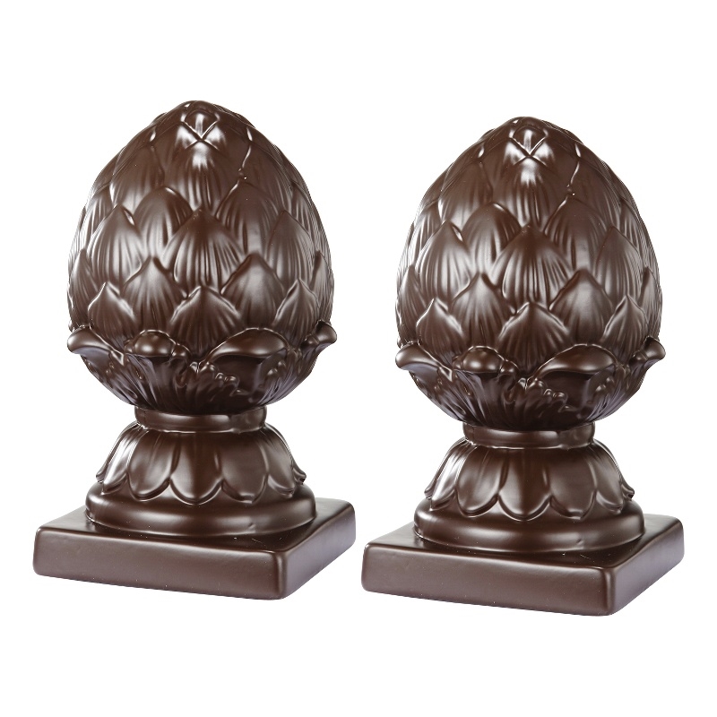 Ceramic Artichoke Bookends on Square Base- Pair of 2- Brown