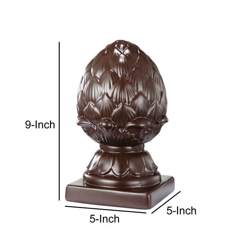 Ceramic Artichoke Bookends on Square Base- Pair of 2- Brown