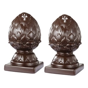 Ceramic Artichoke Bookends on Square Base- Pair of 2- Brown