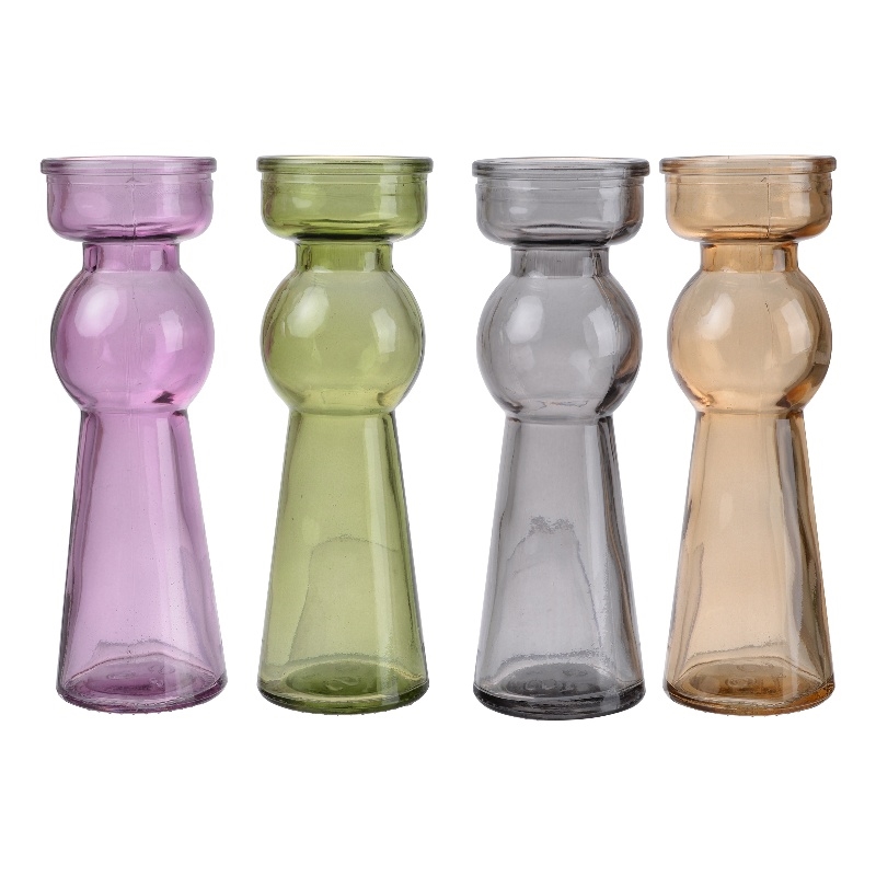 Glass Pillar Tealight Candle Holders- Set of 4- Multicolor
