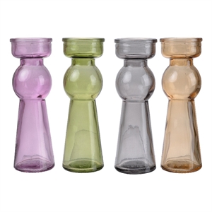 Glass Pillar Tealight Candle Holders- Set of 4- Multicolor