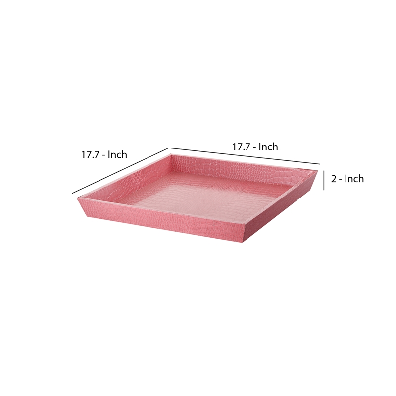 Wood and Leatherette Decorative Serving Tray with Raised Sides- Pink