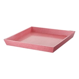 Wood and Leatherette Decorative Serving Tray with Raised Sides- Pink