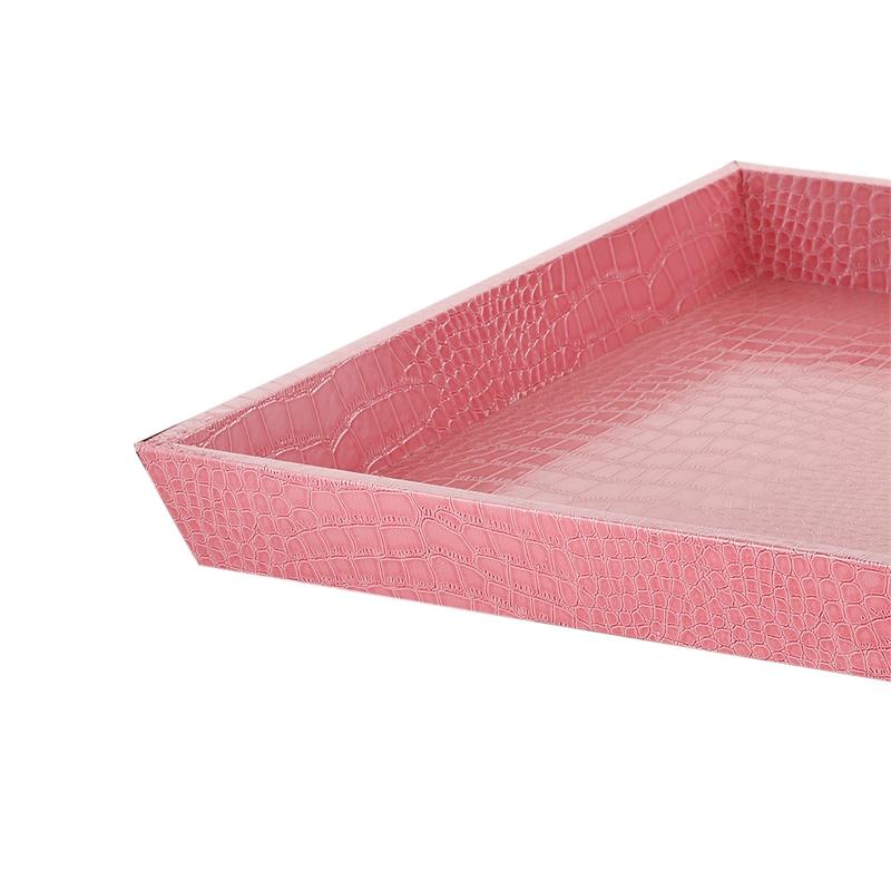 Wood and Leatherette Decorative Serving Tray with Raised Sides- Pink