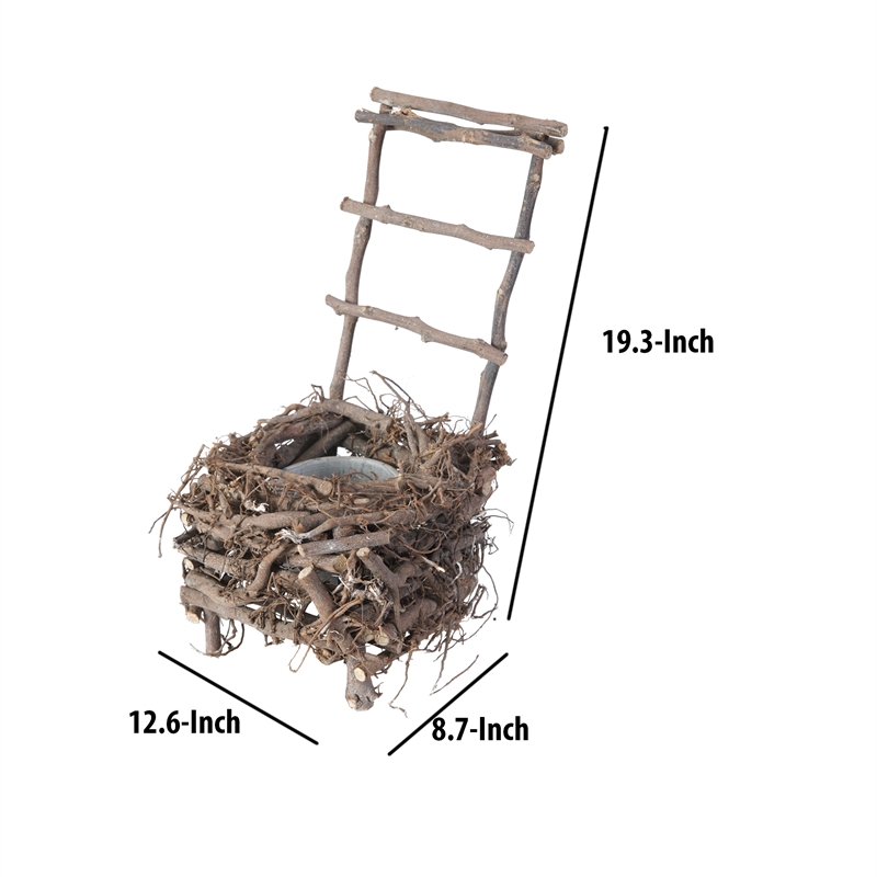 Nature Inspired Wooden Nest Planter with Clay Pot- Gray and Brown