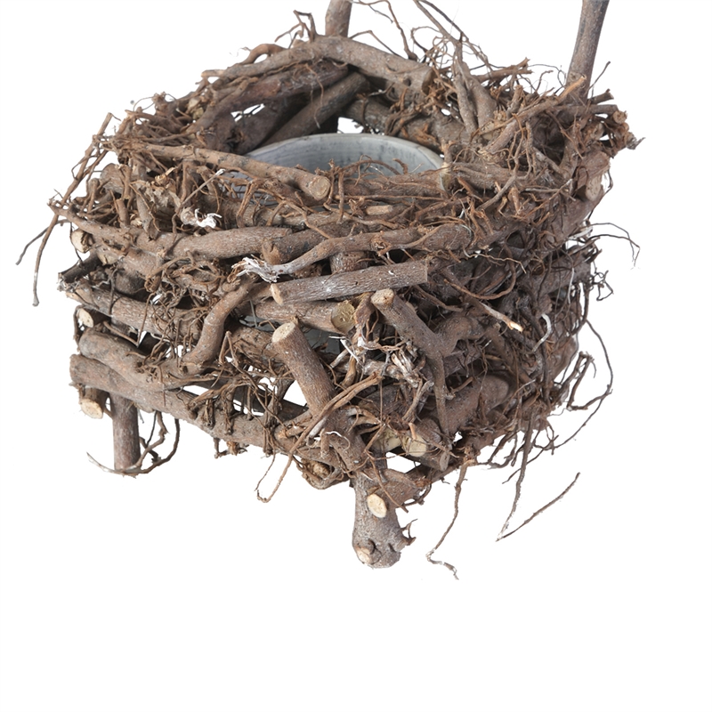 Nature Inspired Wooden Nest Planter with Clay Pot- Gray and Brown