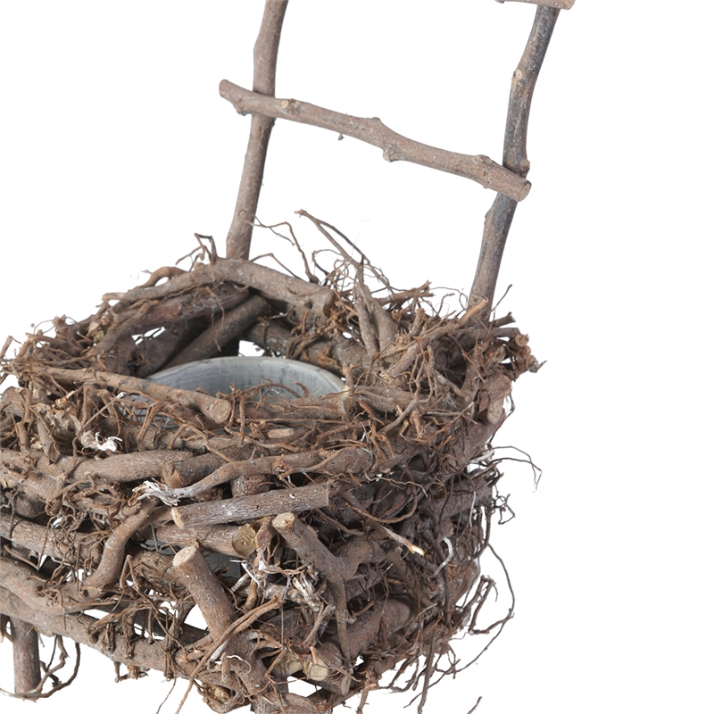 Nature Inspired Wooden Nest Planter with Clay Pot- Gray and Brown