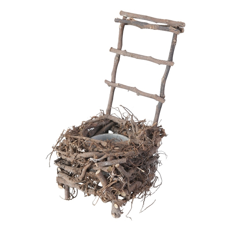 Nature Inspired Wooden Nest Planter with Clay Pot- Gray and Brown
