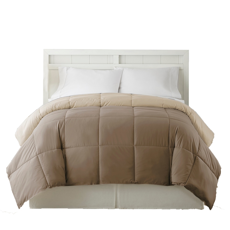 Genoa King Size Box Quilted Reversible Comforter The Urban Port- Brown and Gold