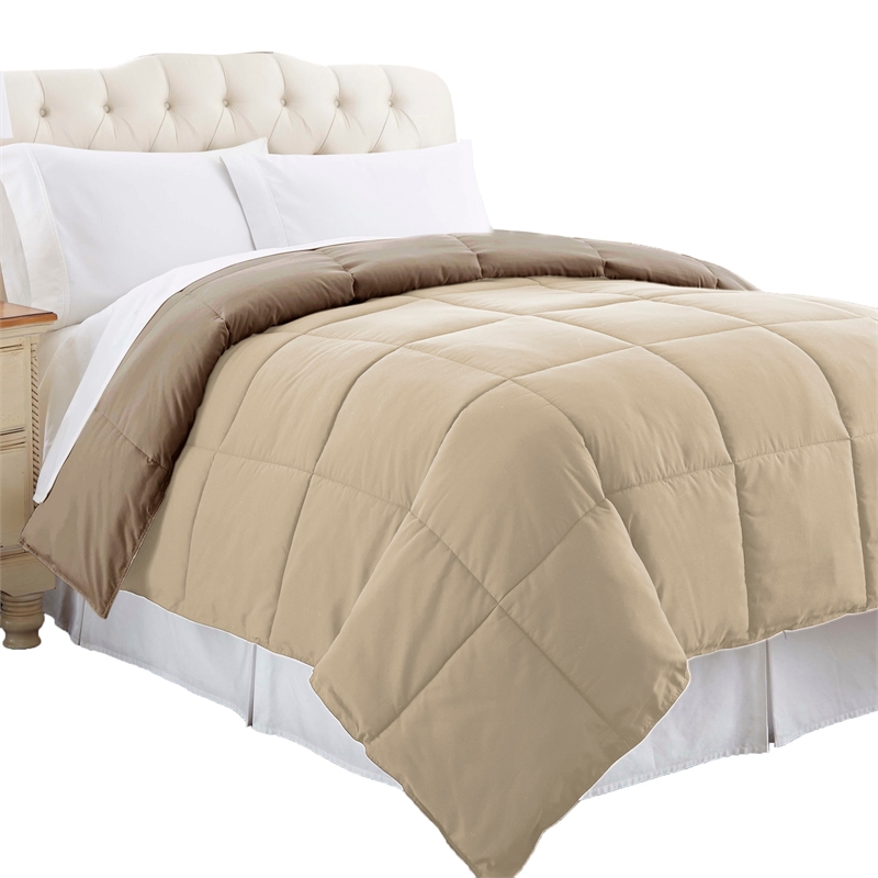 Genoa King Size Box Quilted Reversible Comforter The Urban Port- Brown and Gold