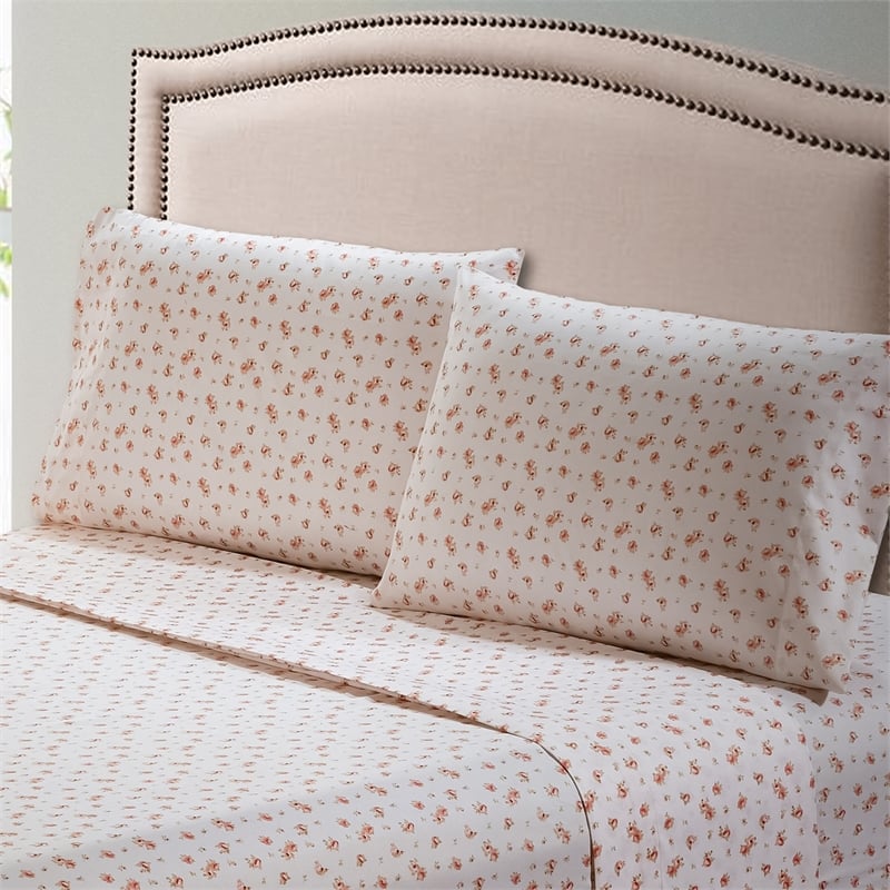 Melun 4 Piece Full Size Sheet Set with Rose Sketch The Urban Port- Pink White