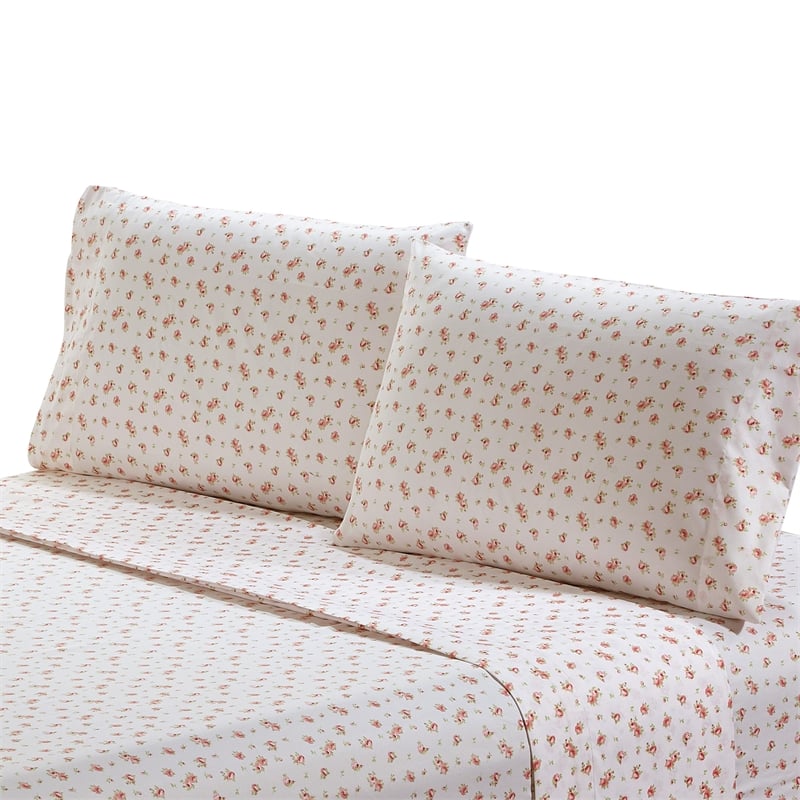 Melun 4 Piece Full Size Sheet Set with Rose Sketch The Urban Port- Pink White