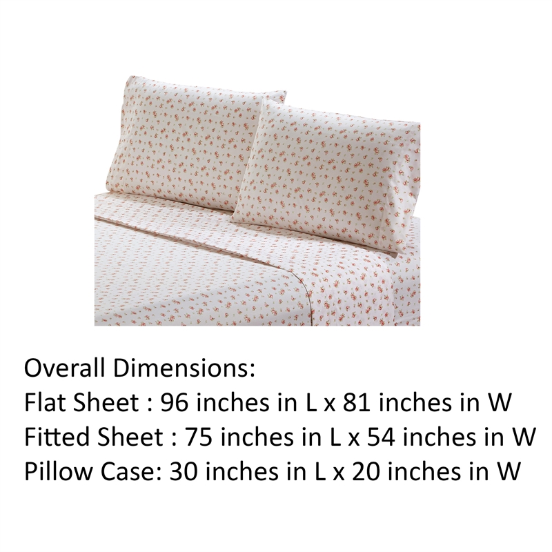 Melun 4 Piece Full Size Sheet Set with Rose Sketch The Urban Port- Pink White
