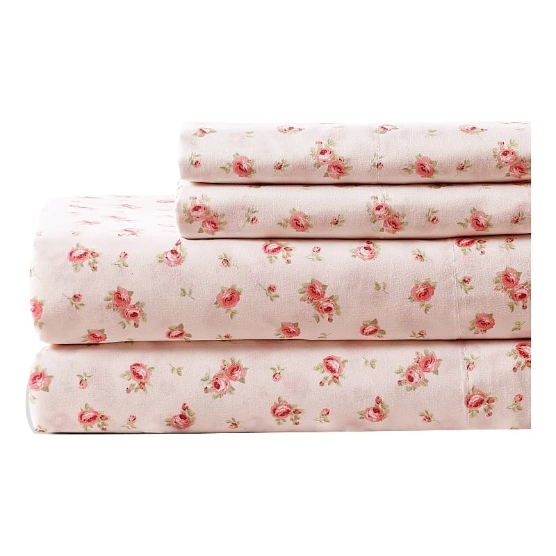 Melun 4 Piece Full Size Sheet Set with Rose Sketch The Urban Port- Pink White