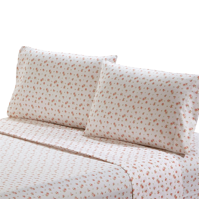 Melun 4 Piece Full Size Sheet Set with Rose Sketch The Urban Port- Pink White
