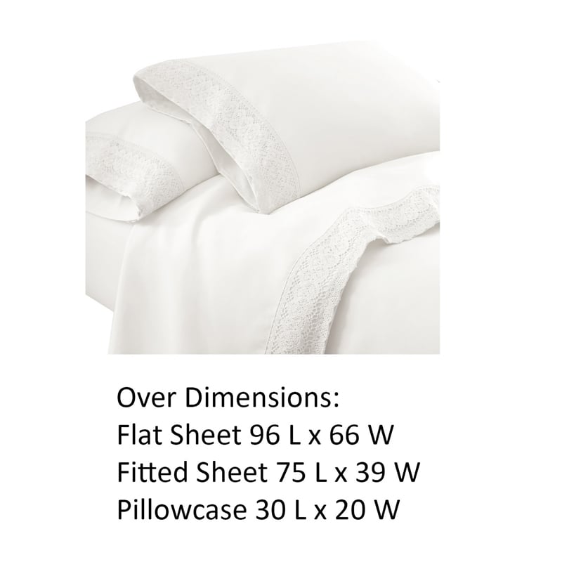 Udine 3 Piece Twin Size Sheet Set with Crochet Lace The Urban Port- White