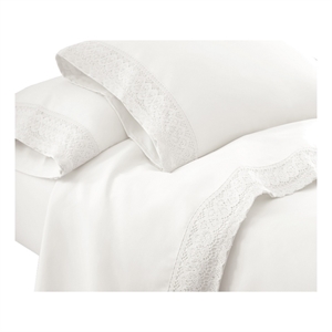 Udine 3 Piece Twin Size Sheet Set with Crochet Lace The Urban Port- White