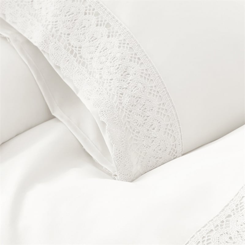 Udine 3 Piece Twin Size Sheet Set with Crochet Lace The Urban Port- White