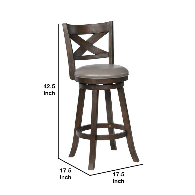 Curved Back Swivel Bar Stool with Leatherette Seat-Set of 2- Gray and Brown