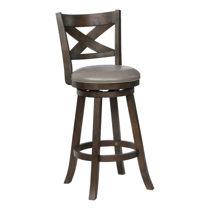 Curved Back Swivel Bar Stool with Leatherette Seat-Set of 2- Gray and Brown
