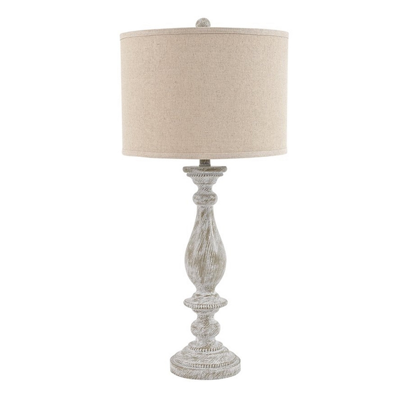 Drum Shade Table Lamp with Pedestal Base- Set of 2- Beige and Off White