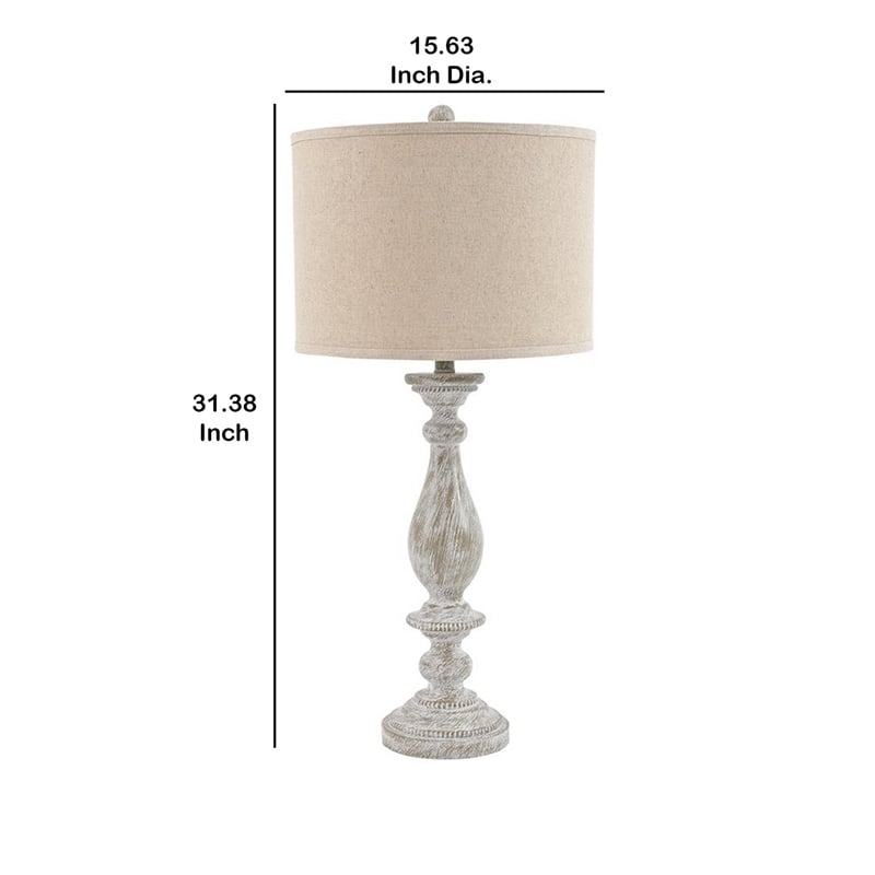 Drum Shade Table Lamp with Pedestal Base- Set of 2- Beige and Off White