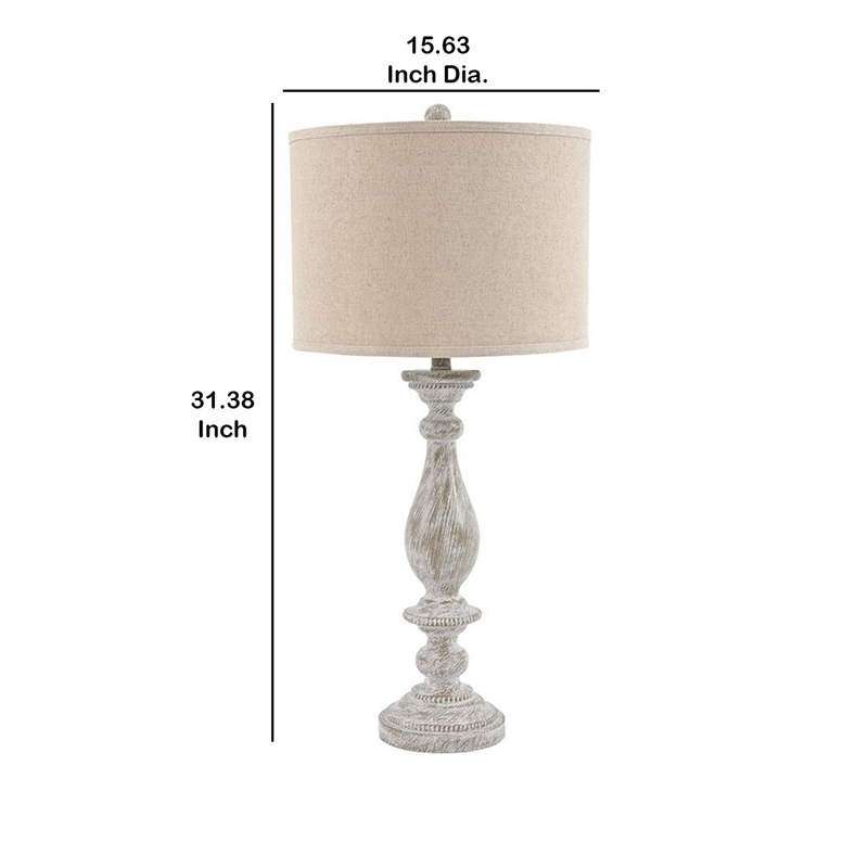 Drum Shade Table Lamp with Pedestal Base- Set of 2- Beige and Off White