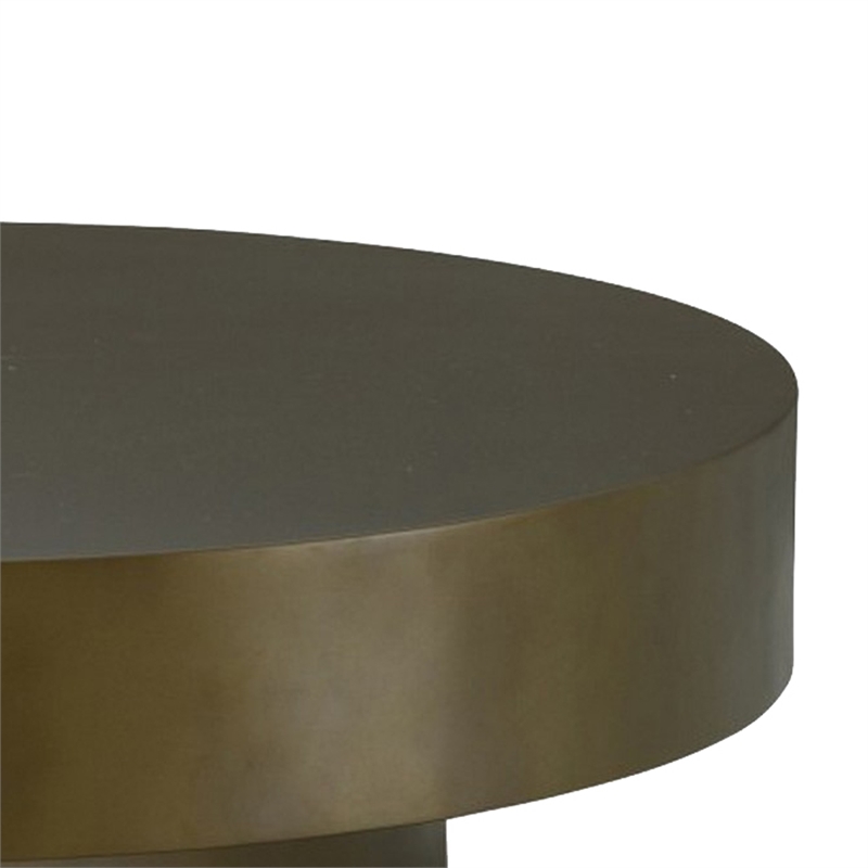 Contemporary Round Metal Coffee Table with Drum Base- Bronze