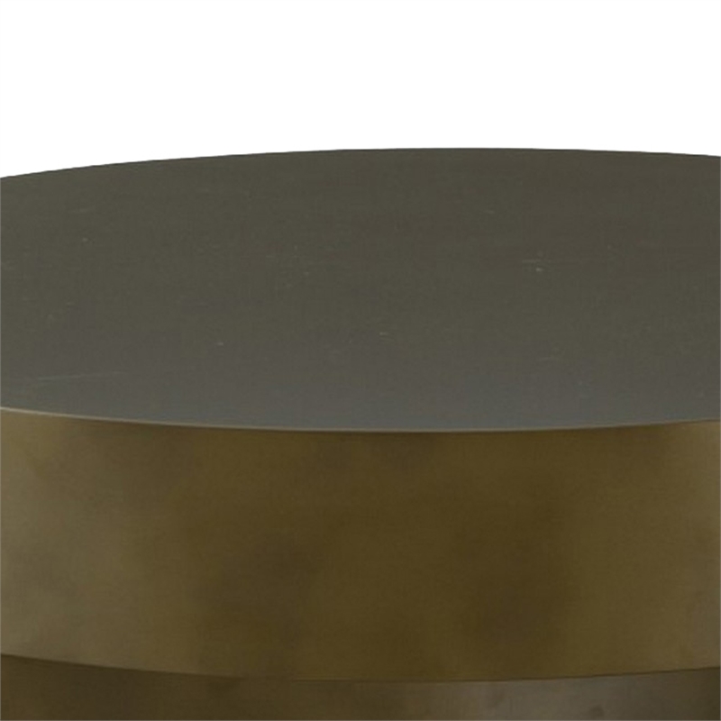Contemporary Round Metal Coffee Table with Drum Base- Bronze