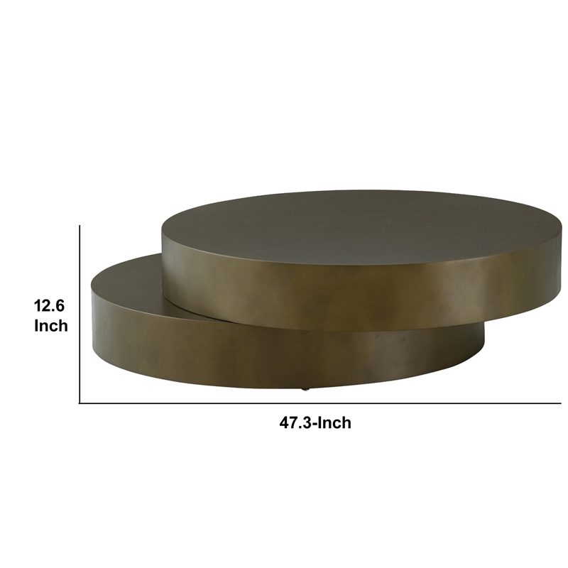 Contemporary Round Metal Coffee Table with Drum Base- Bronze