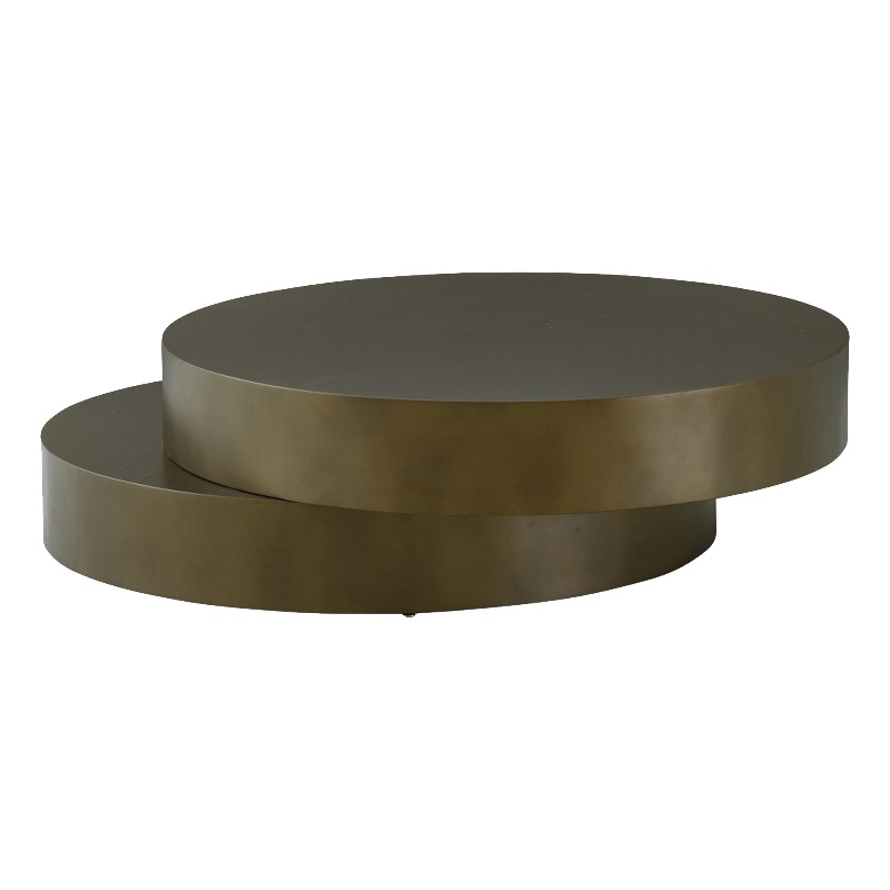 Contemporary Round Metal Coffee Table with Drum Base- Bronze