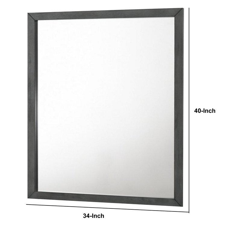 Wall Mirror with Rectangle Frame and Natural Wood Grain Details- Gray